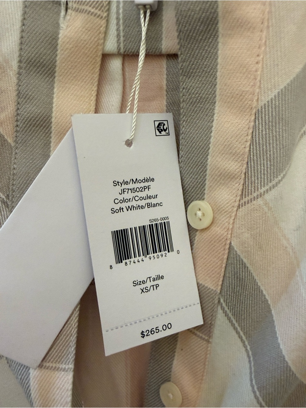 10 Crosby Derek Lam size XS Cream and Light Gray Plaid Shirt Mini Dress